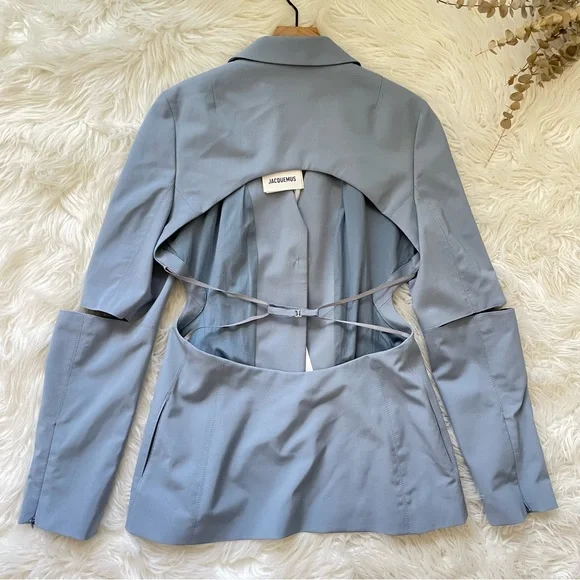 Jacquemus Melo Cutout Blazer Blue Stretch Wool Size 10 NWT - Picture 12 of 16